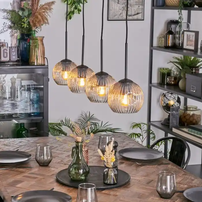 Ripoll Hanglamp, Kogellampje, Hanglamp Amber, Duidelijk, 4-lichts Exclusieve Aanbieding