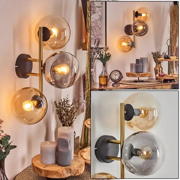 Veilige Betaling Gastor Kogellampje, Wandlamp Goud, Zwart, 3-lichts