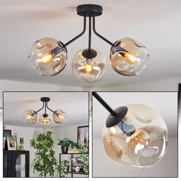 Ripoll Plafondlamp, Kogellampje Amber, Duidelijk, 3-lichts Populair