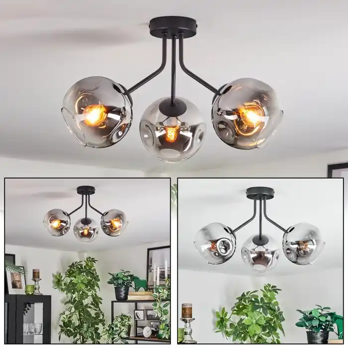 Lage Kosten Ripoll Plafondlamp, Kogellampje Chroom, Duidelijk, Rookkleurig, 3-lichts