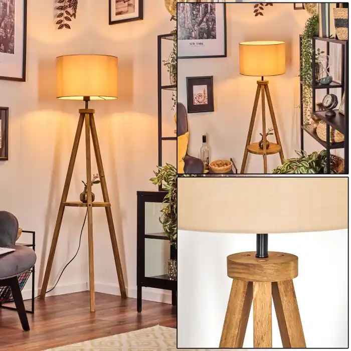 Soungou Staande lamp Hout donker, Zwart, 1-licht Op = Op