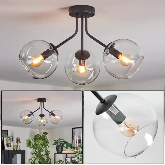 Koyoto Plafondlamp, Kogellampje 42 cm Duidelijk, 3-lichts Premium
