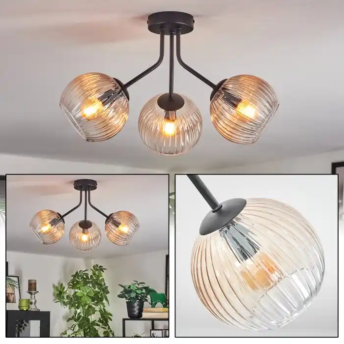 Lage Kosten Koyoto Plafondlamp, Kogellampje Amber, Duidelijk, 3-lichts
