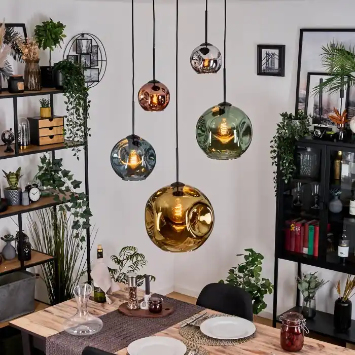 Express Levering Ripoll Hanglamp, Kogellampje, Cluster hanglamp Blauw, Chroom, Goud, Groen, Koperkleurig, Rookkleurig, 5-lichts