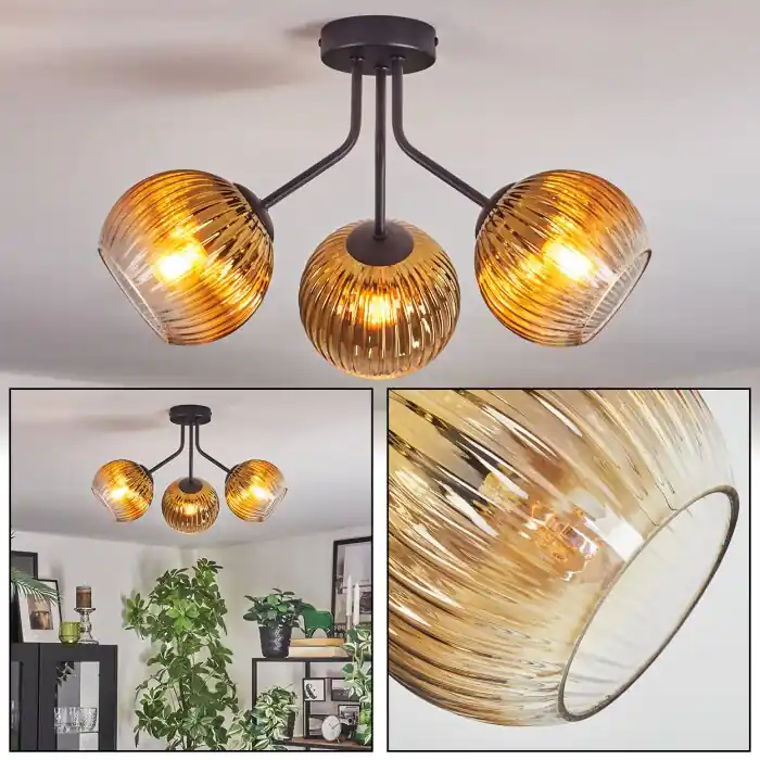 Koyoto Plafondlamp, Kogellampje Goud, Duidelijk, 3-lichts Laatste Versie
