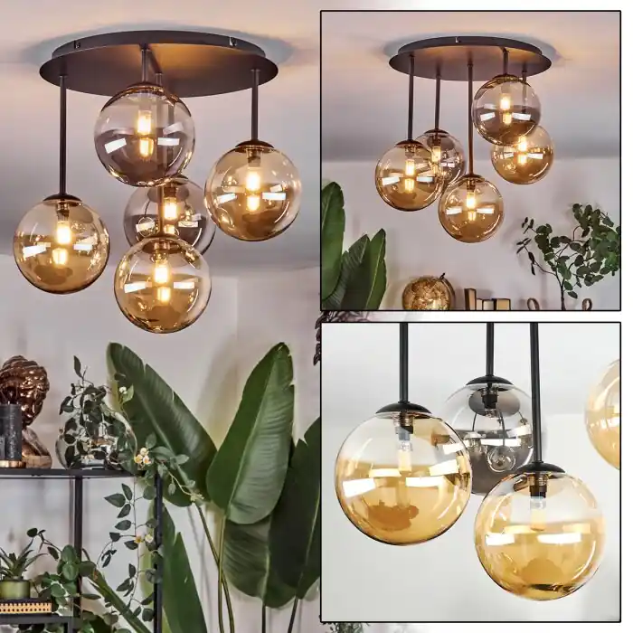 Lage Prijs Chehalis Plafondlamp, Kogellampje Amber, Rookkleurig, 5-lichts
