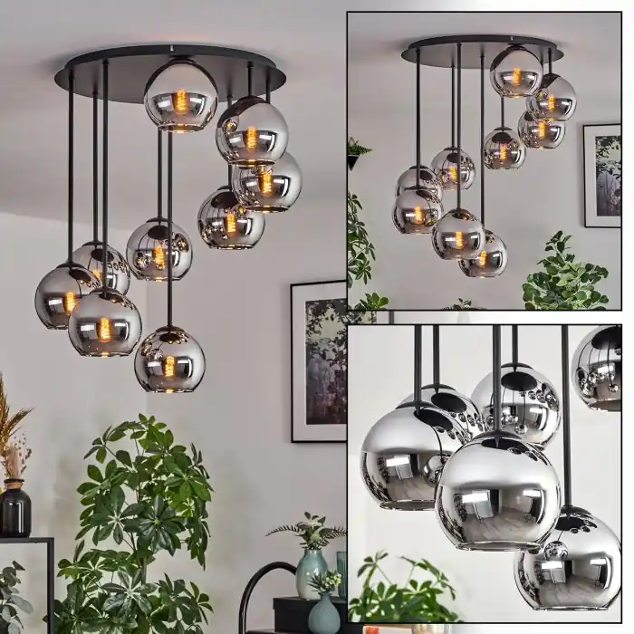 Koop Vandaag Koyoto Plafondlamp, Kogellampje Chroom, Rookkleurig, 9-lichts