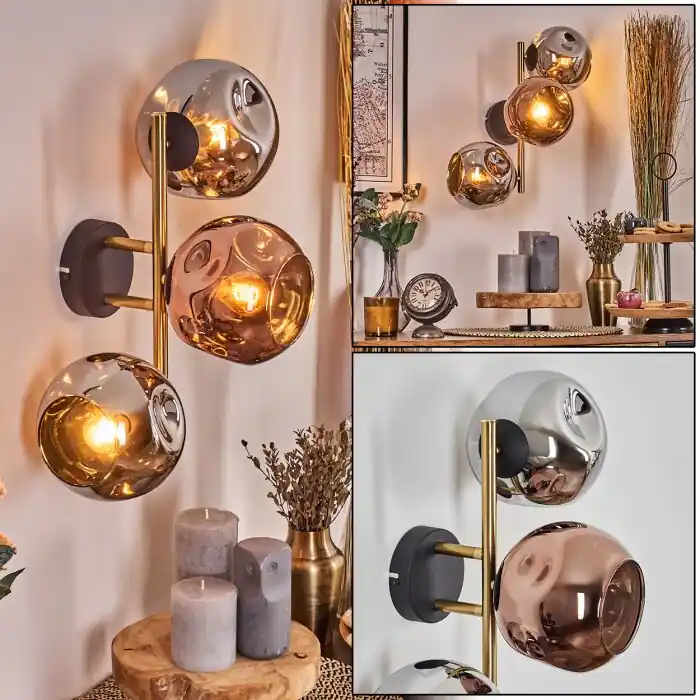 Gastor Kogellampje, Wandlamp Goud, Zwart, 3-lichts Populair