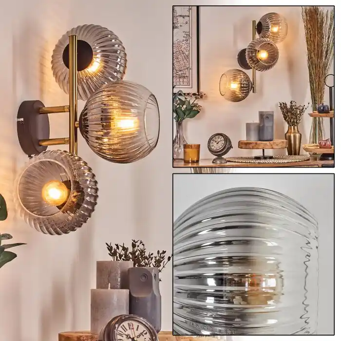 Koyoto Kogellampje, Wandlamp Goud, Zwart, 3-lichts Aanbieding