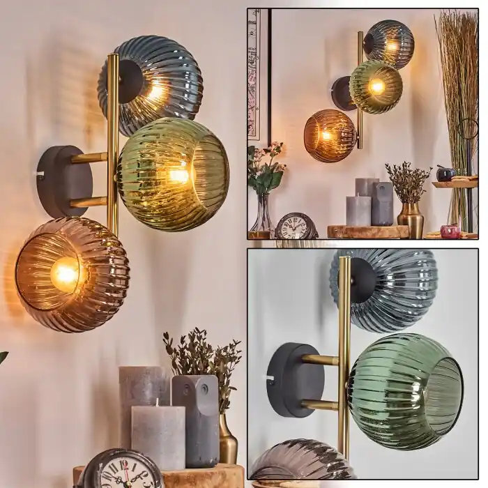 Koop Online Koyoto Kogellampje, Wandlamp Goud, Zwart, 3-lichts