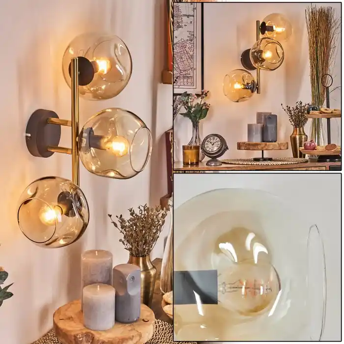Gastor Kogellampje, Wandlamp Goud, Zwart, 3-lichts Favoriet