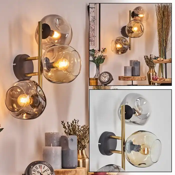 Tijdelijk Beschikbaar Ripoll Kogellampje, Wandlamp Goud, Zwart, 3-lichts
