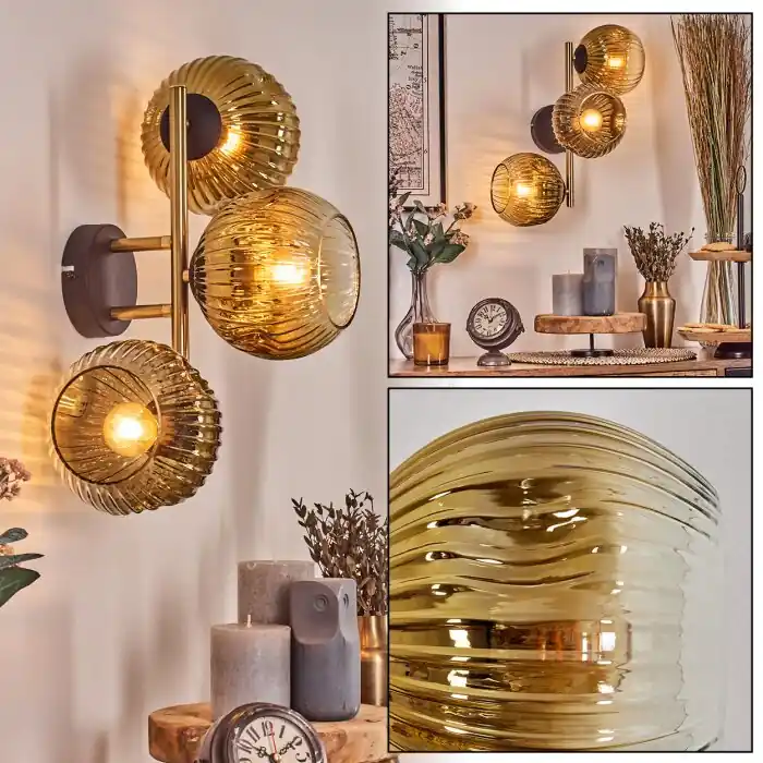 Beste Prijs Ripoll Kogellampje, Wandlamp Goud, Zwart, 3-lichts