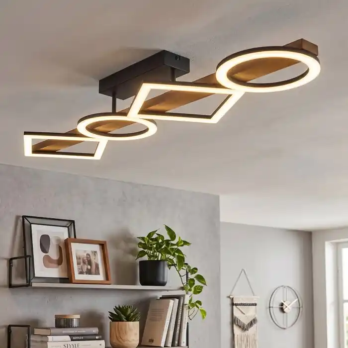 Tavon Plafondlamp LED Hout donker, Zwart, 1-licht Koop Vandaag