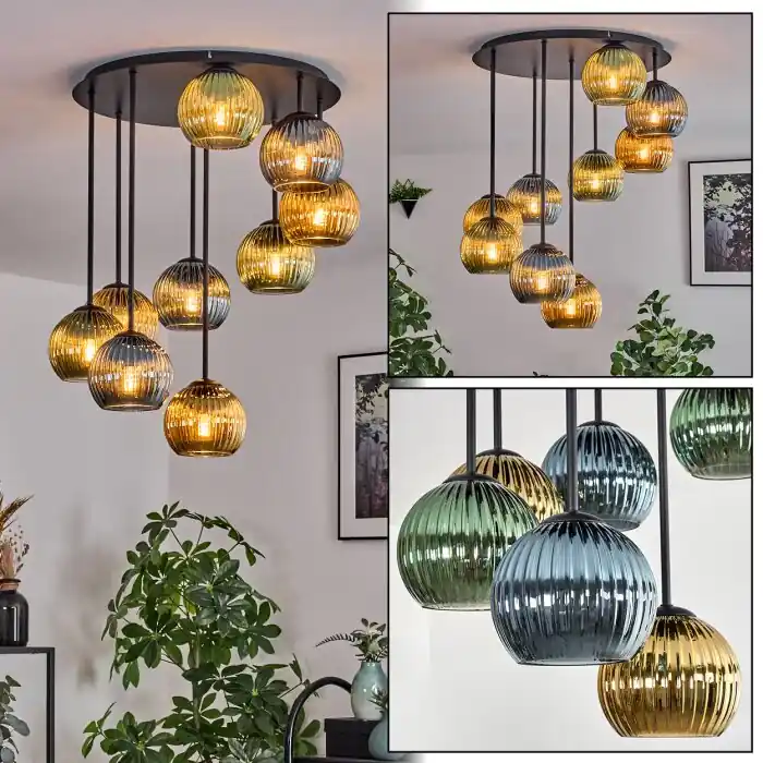 Koyoto Plafondlamp, Kogellampje 57 cm Blauw, Goud, Groen, 9-lichts Fabrieksprijs