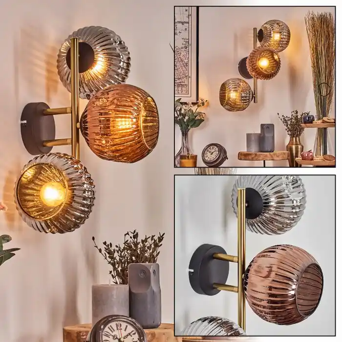 Ripoll Kogellampje, Wandlamp Goud, Zwart, 3-lichts Must-Have