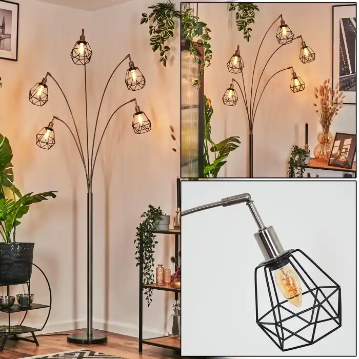 Yaak Staande lamp Nikkel mat, Zwart, 5-lichts Favoriet