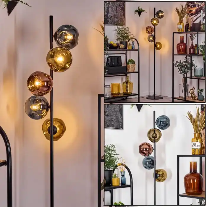 Korting Ripoll Staande lamp Blauw, Goud, Koperkleurig, 5-lichts
