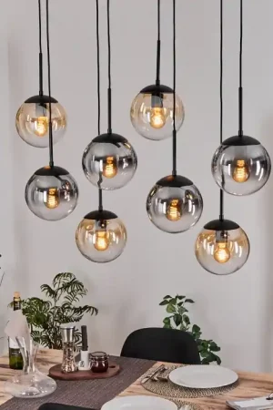 Aanbieding Gastor Hanglamp, Kogellampje, Hanglamp Amber, Duidelijk, Rookkleurig, 8-lichts