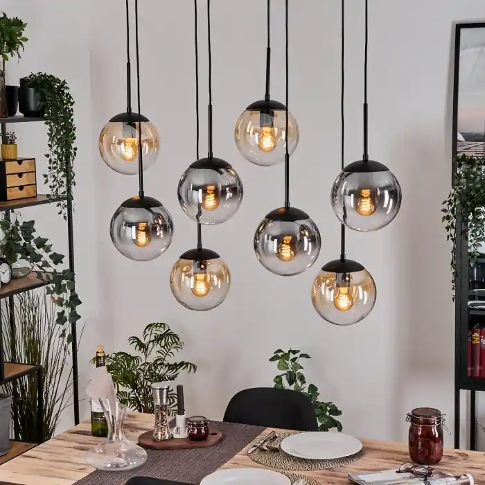 Aanbieding Gastor Hanglamp, Kogellampje, Hanglamp Amber, Duidelijk, Rookkleurig, 8-lichts