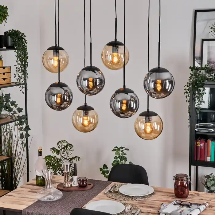 Gastor Hanglamp, Kogellampje, Hanglamp Amber, Rookkleurig, 8-lichts Hoge Kwaliteit