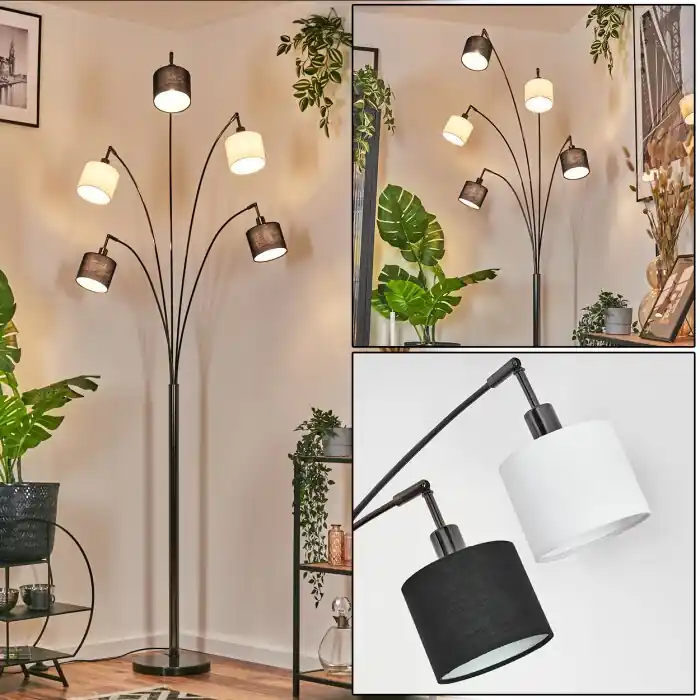 Bassagoda Staande lamp Chroom, Zwart, 5-lichts Tijdelijk Beschikbaar