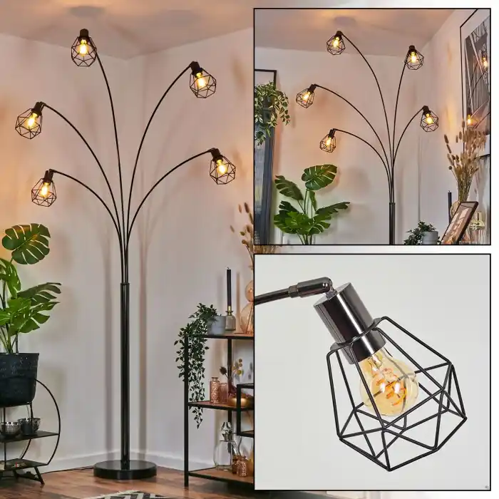 Yaak Staande lamp Chroom, Zwart, 5-lichts Shop Nu
