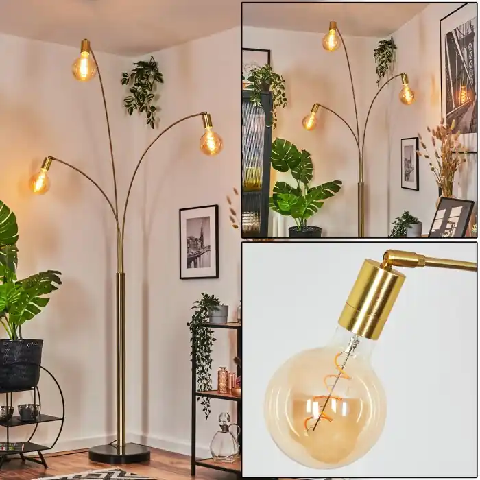 Codecreo Staande lamp Messing, Zwart, 3-lichts Alleen Vandaag
