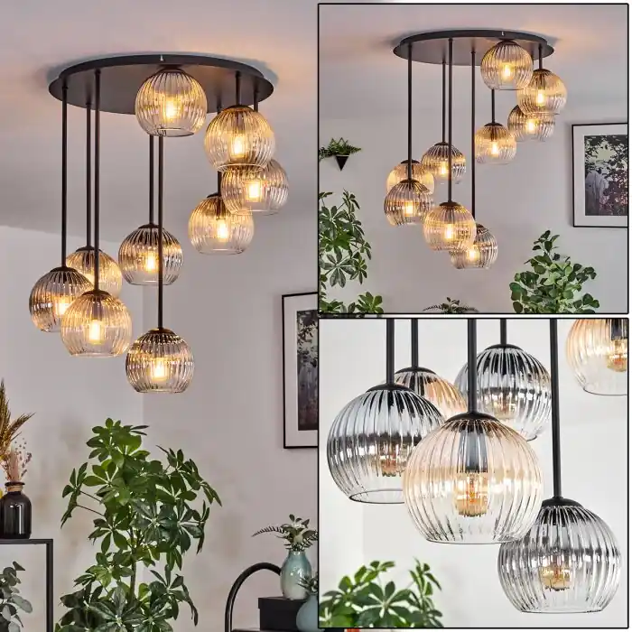 Populair Koyoto Plafondlamp, Kogellampje 57 cm Amber, Duidelijk, Rookkleurig, 9-lichts