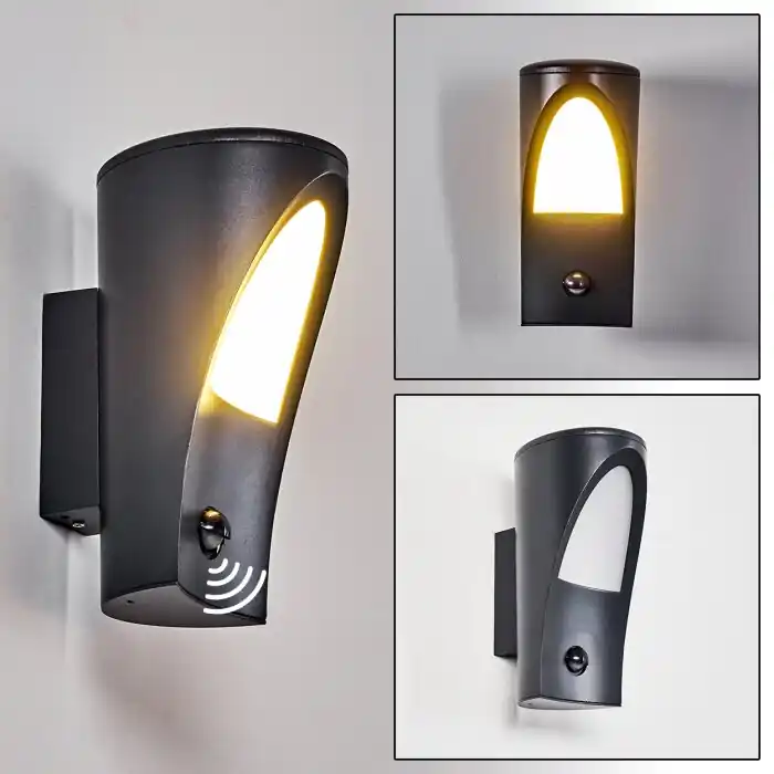 Korting Aria Buiten muurverlichting Antraciet, 1-licht, Bewegingsmelder