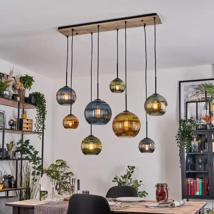 Korting Koyoto Hanglamp, Kogellampje, Hanglamp Natuurlijke kleuren, Zwart, 8-lichts