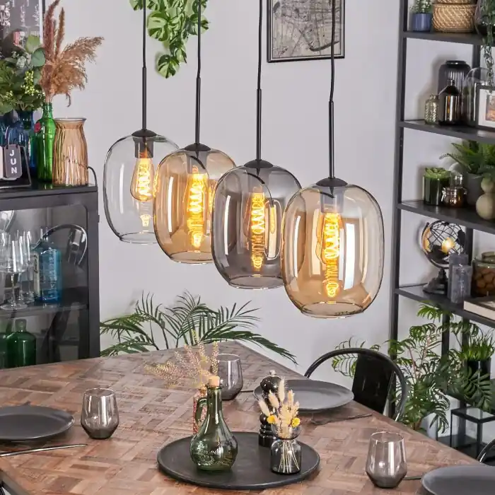 Laatste Versie Apedo Hanglamp, Hanglamp Amber, Duidelijk, Rookkleurig, 4-lichts