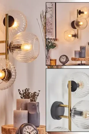 Aanbieding Koyoto Kogellampje, Wandlamp Goud, Zwart, 3-lichts