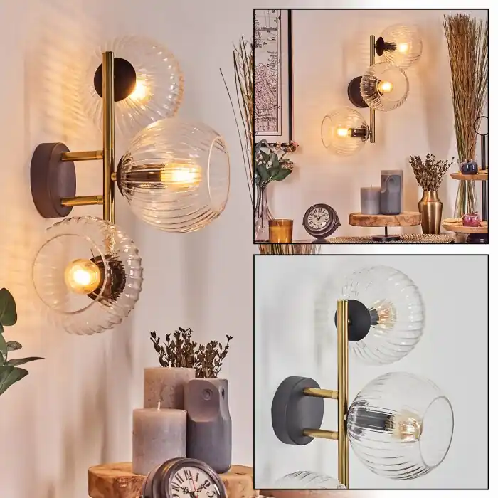 Aanbieding Koyoto Kogellampje, Wandlamp Goud, Zwart, 3-lichts