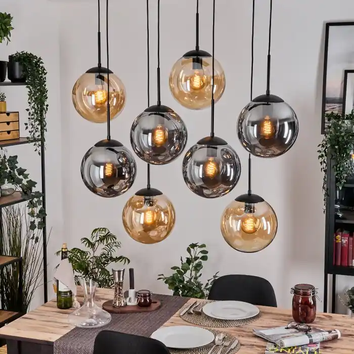 Gastor Hanglamp, Kogellampje, Hanglamp Amber, Rookkleurig, 8-lichts Hoge Kwaliteit