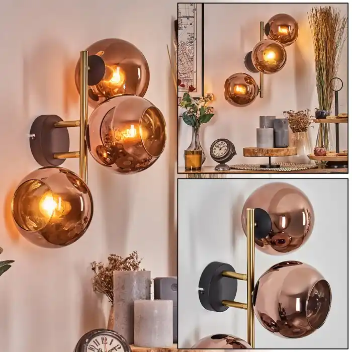 Laatste Kans Koyoto Kogellampje, Wandlamp Goud, Zwart, 3-lichts