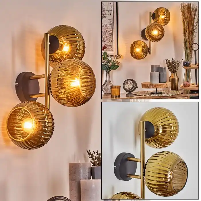 Lage Kosten Koyoto Kogellampje, Wandlamp Goud, Zwart, 3-lichts