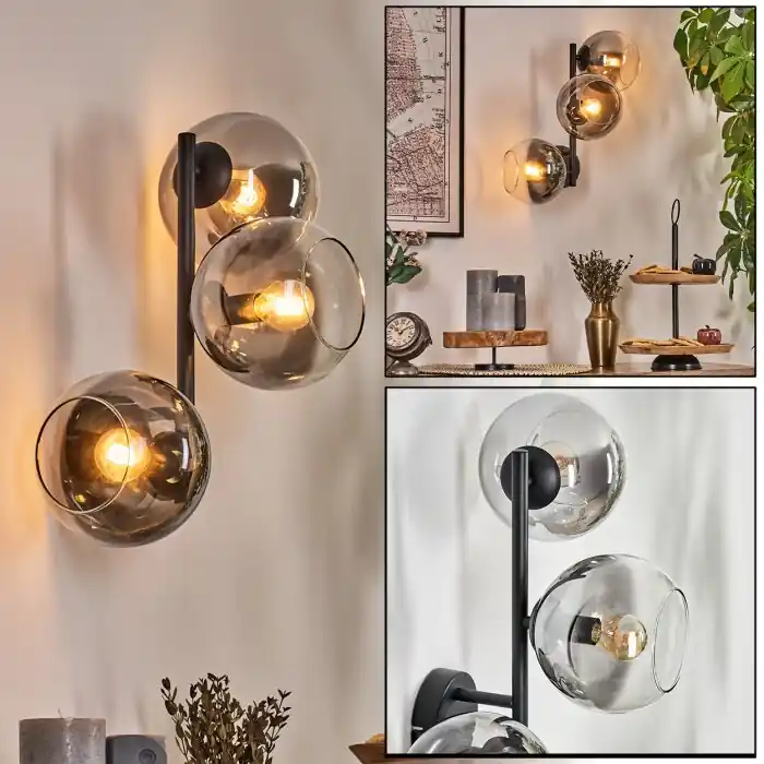 Koyoto Kogellampje, Wandlamp Duidelijk, Rookkleurig, 3-lichts Laatste Versie