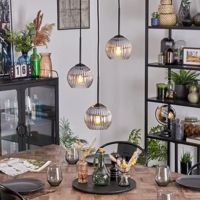 Koyoto Hanglamp, Kogellampje, Cluster hanglamp 30 cm Duidelijk, Rookkleurig, 3-lichts Finale Uitverkoop
