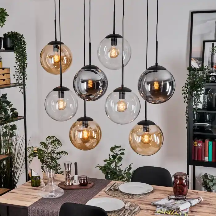 Gastor Hanglamp, Kogellampje, Hanglamp Amber, Duidelijk, Rookkleurig, 8-lichts Favoriet