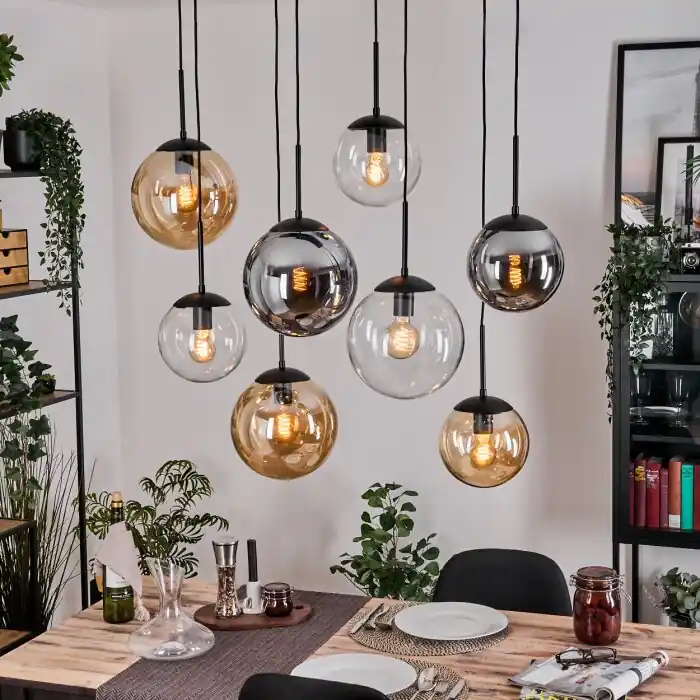 Gastor Hanglamp, Kogellampje, Hanglamp Amber, Duidelijk, Rookkleurig, 8-lichts Beperkt Aanbod
