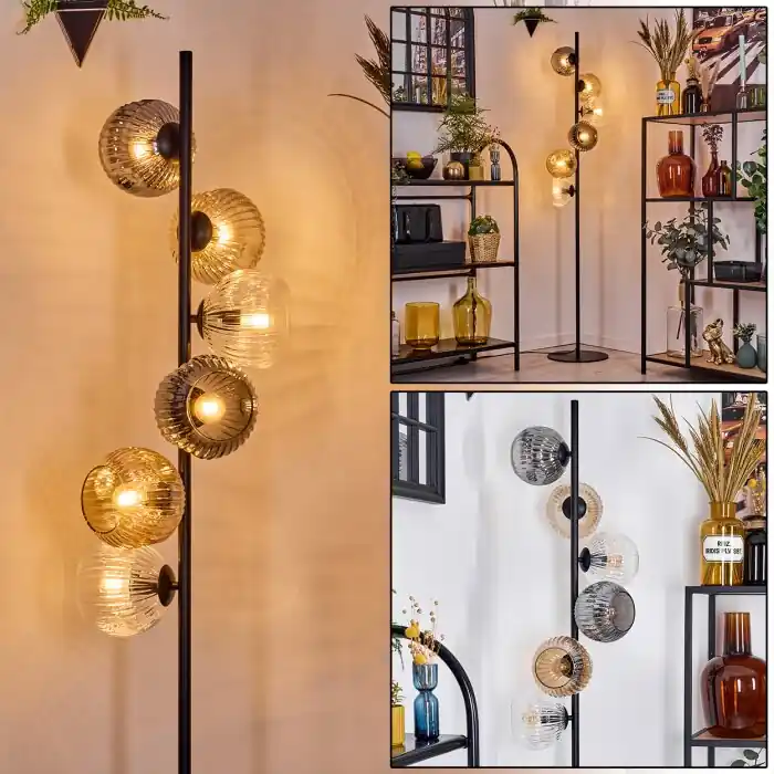 Fabrieksprijs Ripoll Staande lamp Amber, Duidelijk, Rookkleurig, 6-lichts