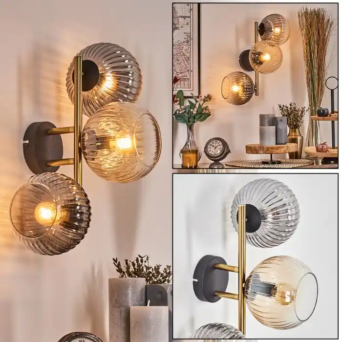 Koyoto Kogellampje, Wandlamp Goud, Zwart, 3-lichts Merkproduct