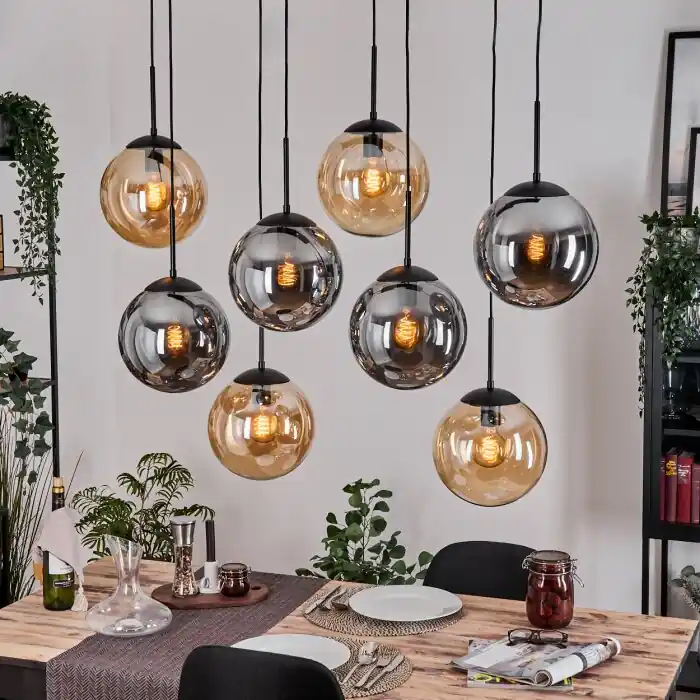 Gastor Hanglamp, Kogellampje, Hanglamp Amber, Rookkleurig, 8-lichts Populair