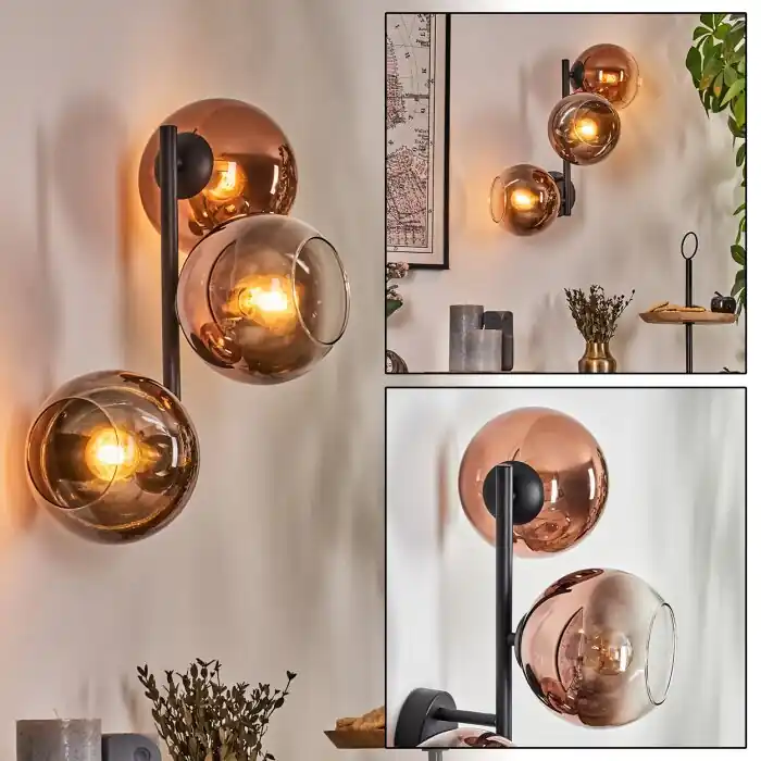 Koyoto Kogellampje, Wandlamp Duidelijk, Koperkleurig, 3-lichts Lage Kosten