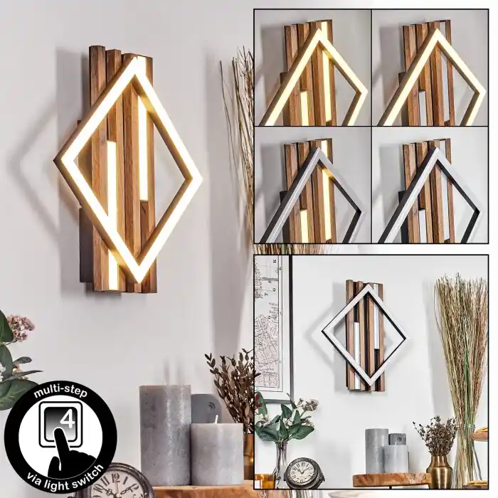 Seizoensaanbieding Ellekilde Wandlamp LED Bruin, houtlook, Zwart, 1-licht