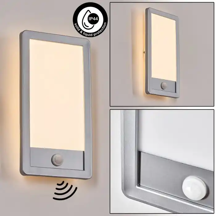 Laatste Versie Harel Wandlamp voor buiten, Paneel, Wandlamp LED Zilver, 1-licht, Bewegingsmelder