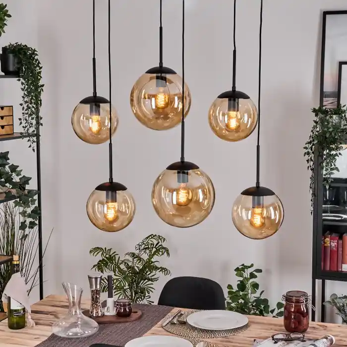 Korting Gastor Hanglamp, Kogellampje, Hanglamp Amber, 6-lichts