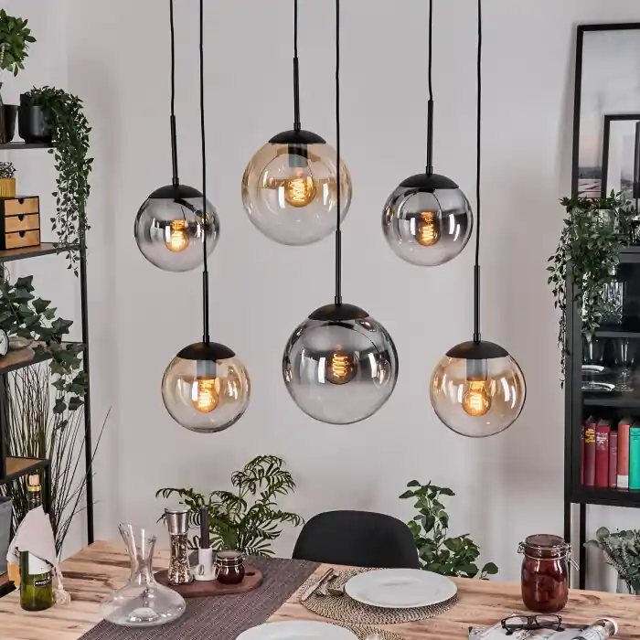 Gastor Hanglamp, Kogellampje, Hanglamp Amber, Duidelijk, Rookkleurig, 6-lichts Populair