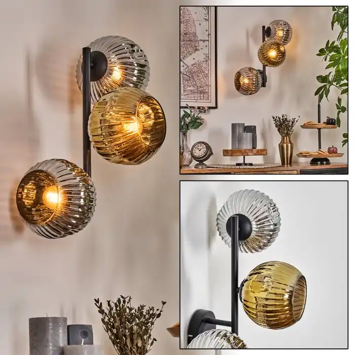 Betaalbaar Ripoll Kogellampje, Wandlamp Chroom, Goud, Rookkleurig, 3-lichts